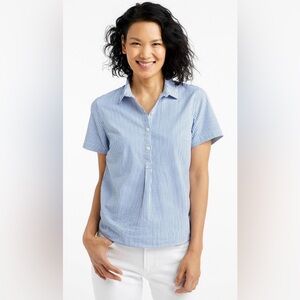LL Bean Vacationland Seersucker Popover Top SZ XL